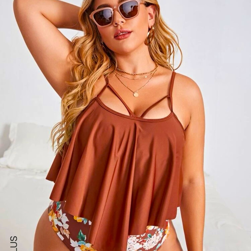 Plus Floral Print Tankini Set